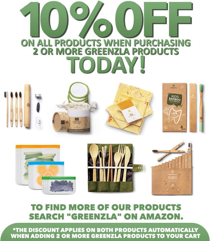 Greenzla Double Pack Bamboo Utensils Set with Bonus Toothbrush Pair, Reusable Wooden Cutlery & Storage Bags