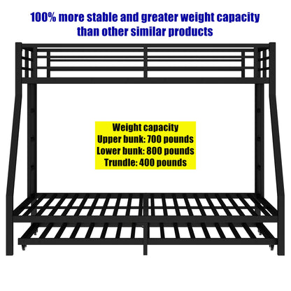 NOAHLEO Stronger & Safer Heavy Duty Metal Twin XL Over Queen Size Bunk Bed with Twin Trundle for Adults Teens, More Stable Thickened Steel Bunkbed (Twin XL Over Queen with Twin Trundle)