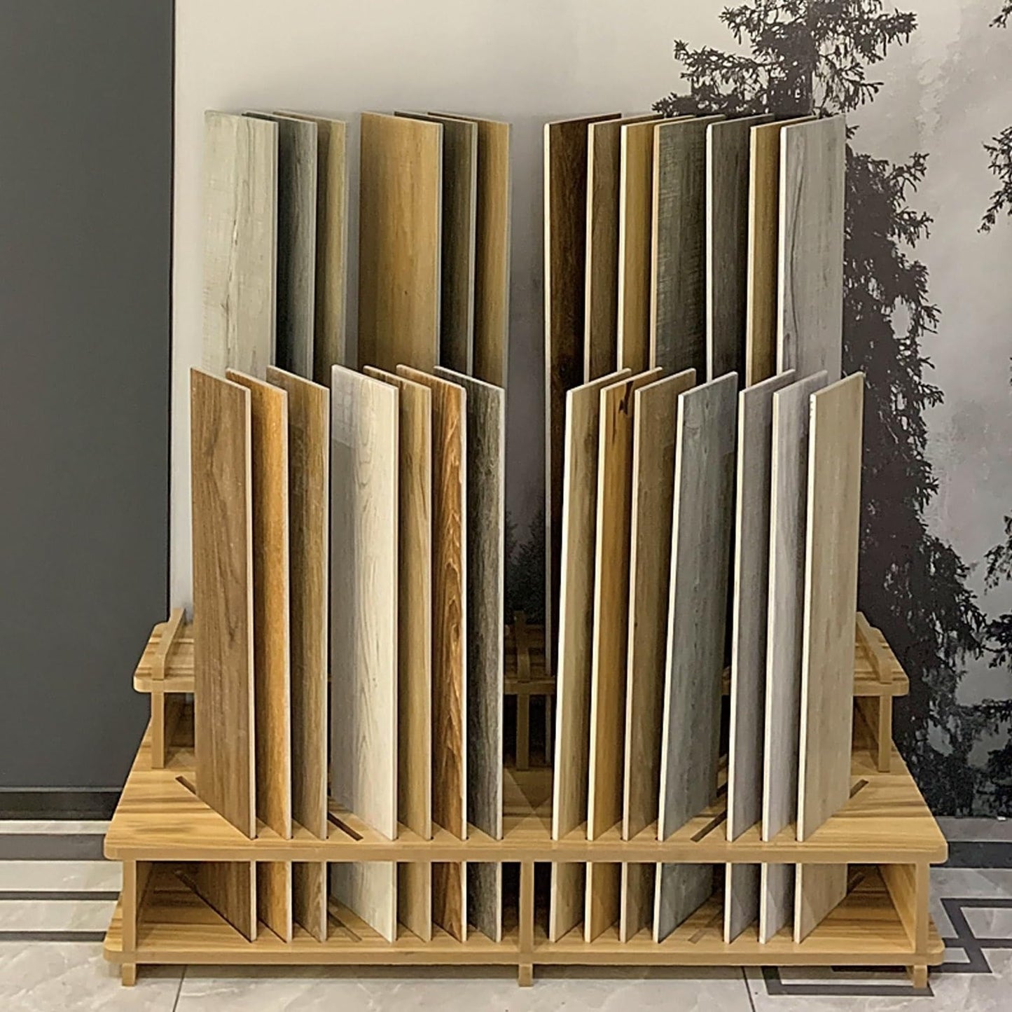 Floor Tile Sample Rack,Wooden Display Shelf for Floor Tiles - Long Strip Marble Sample Rack & Slab Organizer for Retail Stores, Trade Shows, Building Materials Storage (80x42 cm)