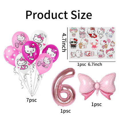 Cute Cartoon Birthday Decoration Party Supplies, Including Pink Thematic Numbers 6 Foil Balloons, Cute Latex Balloons, Cartoon Sticker
