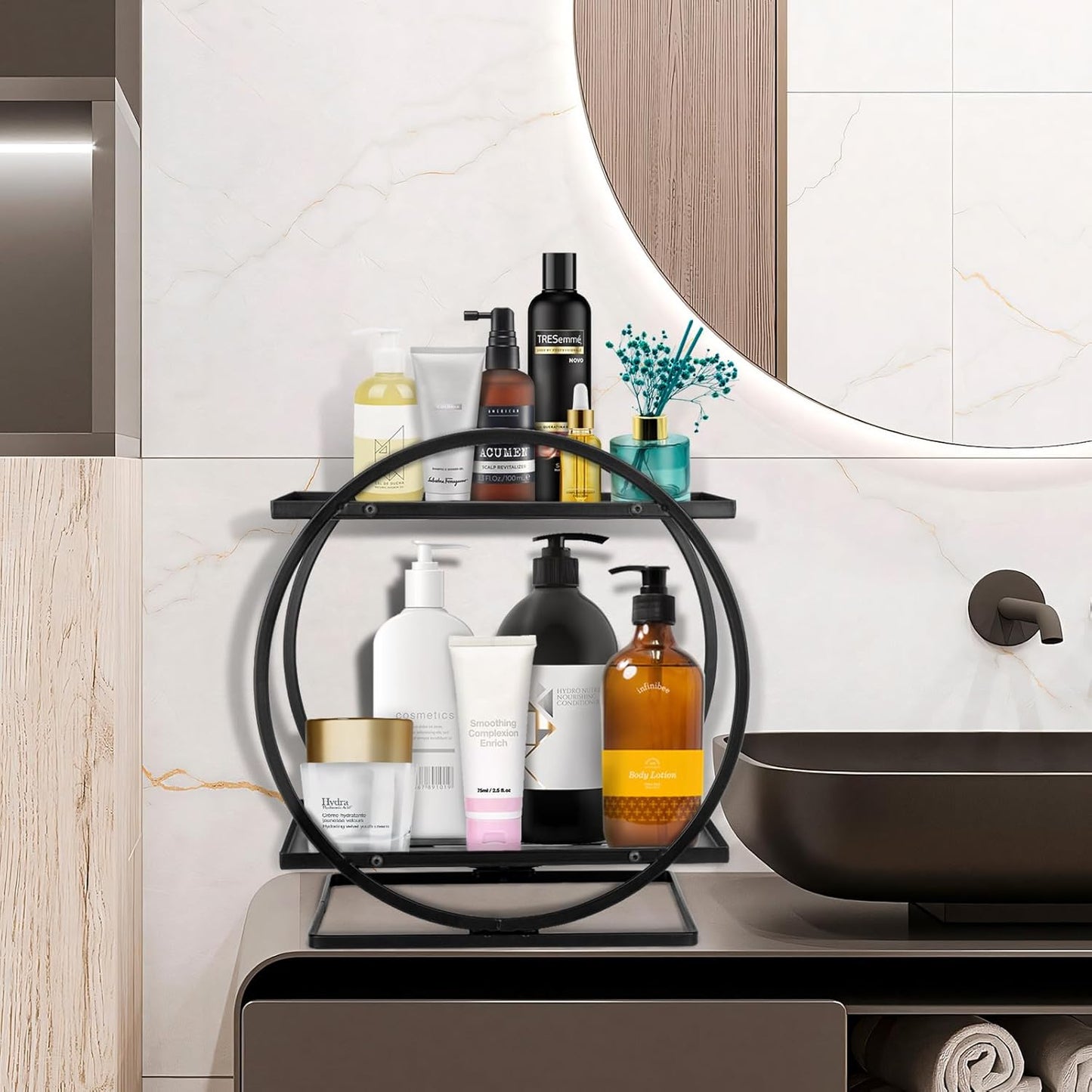 Bathroom Vanity Organizer, Black Perfume Organizer for Dresser, 2 Tier Cosmetic Display Tray for Bathroom Counter