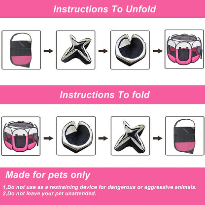 Portable Pet Playpen, 8-Panel Indoor/Outdoor Puppy Pen with Shade Cover & Travel Bag - Waterproof Dog Cat Tent Includes Collapsible Bowl