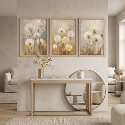 3 Pcs Framed Modern Dandelion Wall Art Canvas Painting Floral Image Oil Painting Style Poster Gallery Art Print Wall Decoration Print Living Room Bedroom Hallway 12x16 inch Ready to Hang