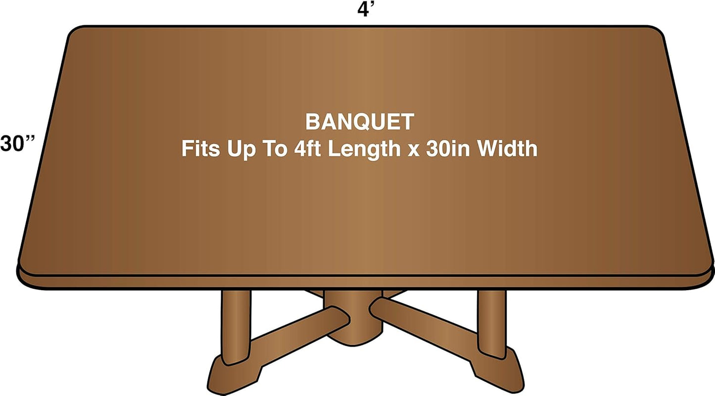 Deluxe Elastic Edged Flannel Backed Vinyl Fitted Table Cover - Basketweave (Beige) Pattern - 4' x 30" - Covers For The