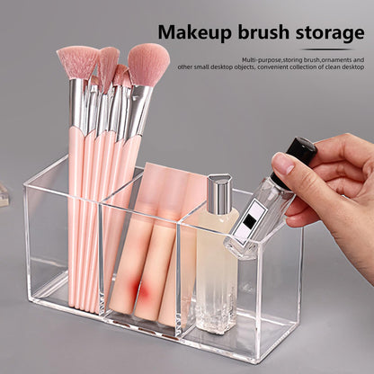 eieioo Acrylic Makeup Brush Holder, 2 Pack Clear Pencil Holder, Desk Accessories Holder with 3 Compartments, Brush Organizer for Vanity, Desk, Cosmetic Display