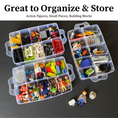 Evelots Storage Container Box, 3 Tier Stackable Snap-On Trays 30 Compartments with Adjustable Dividers for Arts & Crafts Storage, Jewelry Bead Organizers, Toys or Beauty & Sewing Supplies - Clear