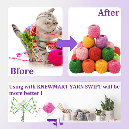 Yarn Ball Winder for Crocheting Knitting, Sturdy Metal Handle Tabletop Yarn Winder with 4 Size Pom Pom Makers Scissors, Low Noise