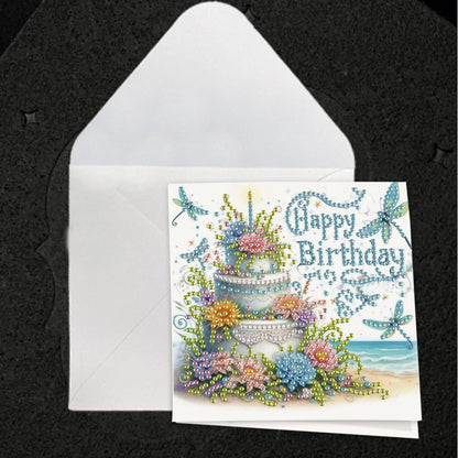 JISHSHAY 6 PCS Diamond Painting Happy Birthday Cards Flower Cake Diamond Art Greeting Cards with Envelopes Gem Art Gem Painting Embroidery Kit Mosaic Kits for Adults with Special Shape Drills