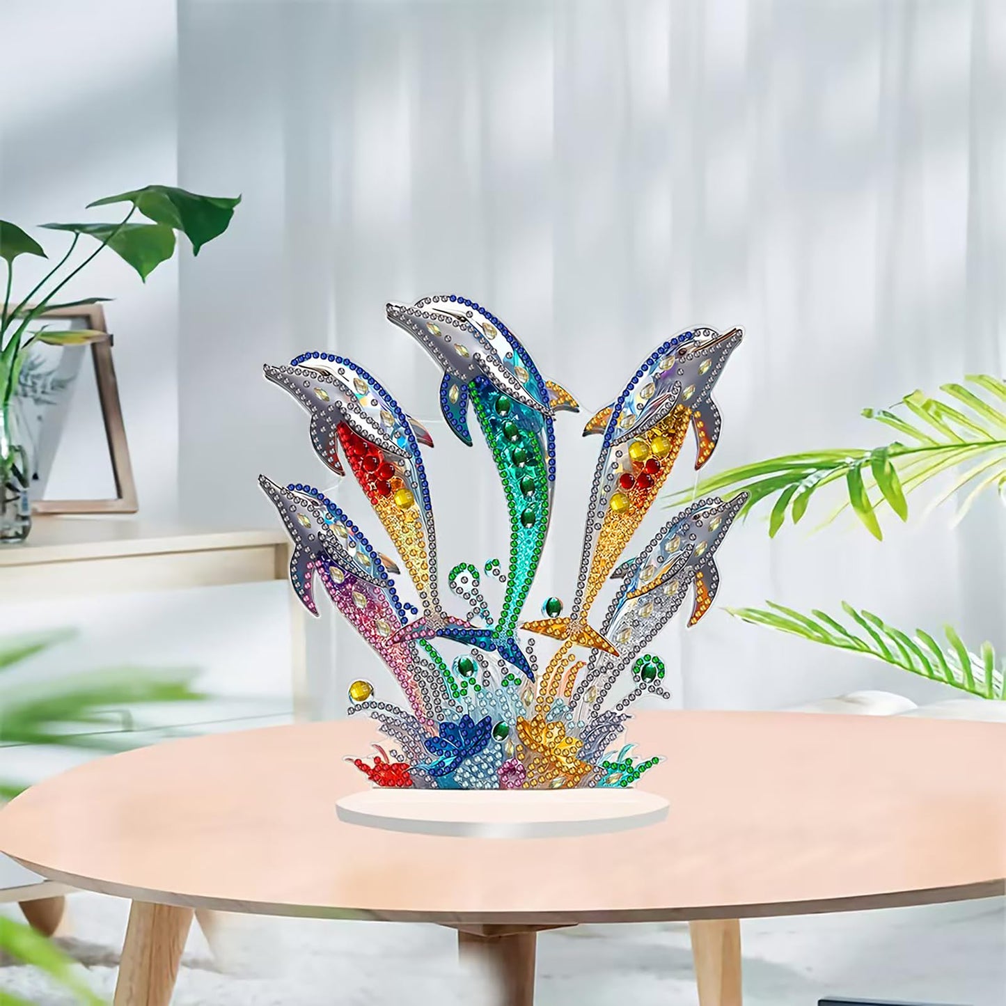 LIULIMI DIY 5D Painting Kits, Special Shaped Crystal Art Kit, Stand Up Acrylic Tabletop Ornament Making Kit, Two-Sided Painting, Great Holiday Gift(Dolphins)