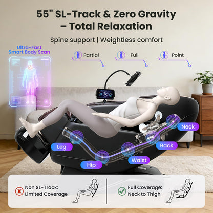 KTENTITO 4D Music Rhythm Massage Chair Full Body, 2026 Unique Sonic Resonance Zero Gravity SL-Track Shiatsu Recliner with Knee Heating Blanket AI Voice Bluetooth Foot Roller Body Scan Airbags G9 Black