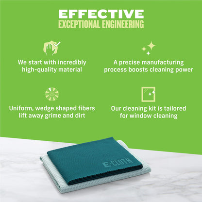 E-Cloth Microfiber Cleaning Cloth Glass Kit - Microfiber Towel Window Cleaning Kit - Microfiber Towels for Cars, Windows, Mirrors, & More - Winter Green