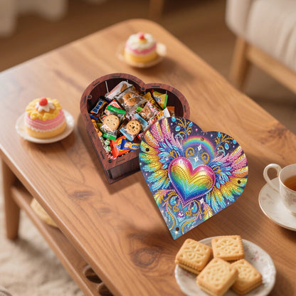 DIY Diamond Painting Storage Box Kit – Heart-Shaped Wooden Special Shaped Crystal Rhinestone Art Organizer, Decorative Gift Case for Jewelry, Accessories & Desktop Display (Heart Wing)