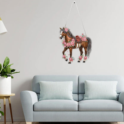 Horse Diamond Art Hanging Kits for Adults, Animal Diamond Painting Pendant Kits, DIY Acrylic 5D Special Shaped Crystal Diamonds Gem Art Painting Ornament for Home Wall Decor Gift 8x8 Inch