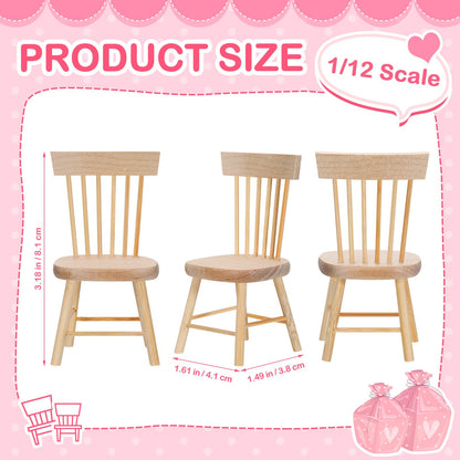 6PCS Dollhouse Chairs, 1/12 Scale Dollhouse Furniture - Wooden Mini Furniture Accessories, Tiny Mini Chair for Doll House, Fairy Garden, Photography Props,Home Decor & Christmas Party (1.6in*3.2in)