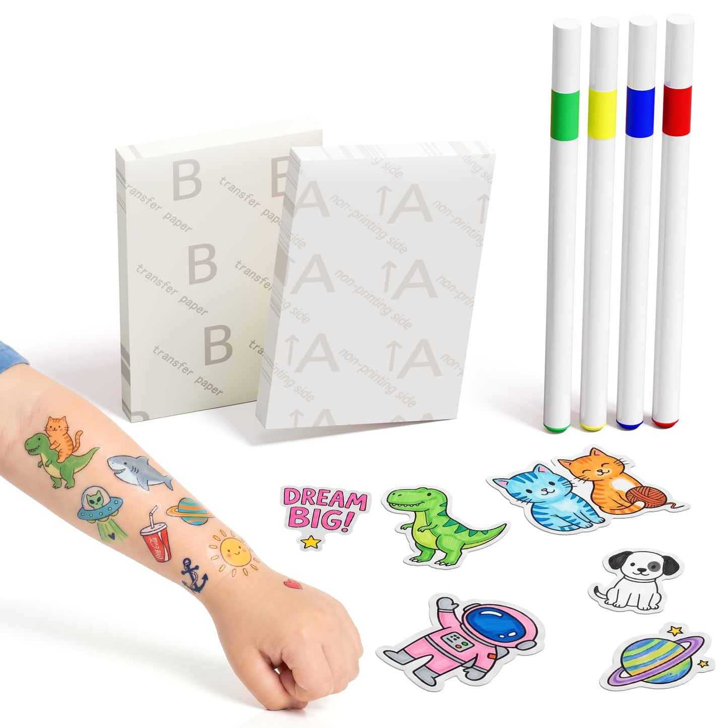 Compatible with Hello Blink Tattoo Maker Refill Pack,Includes 60pcs Tattoo&Transfer Papers and 4 Markers, Temporary tattoos, constantly creative