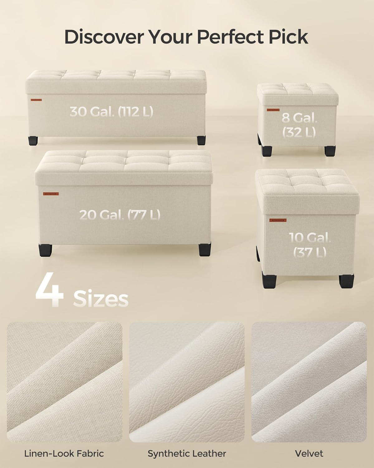12.6 15.7 13.2 Inches 660 lb, ULSF012W01 SONGMICS Storage Ottoman, Small Ottoman Foot Rest with Legs, x x Foot Stool