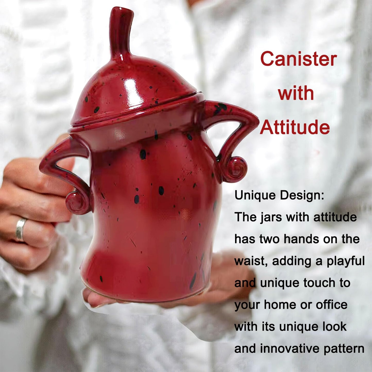 Ylapagne Canister with Attitude, Creative Forked Waist Jars with Lids, Retro Spotted Cup Food Cans Kitchen Storage Jars Airtight Canister for Tea Pot Desktop Cup Ornament(Red)
