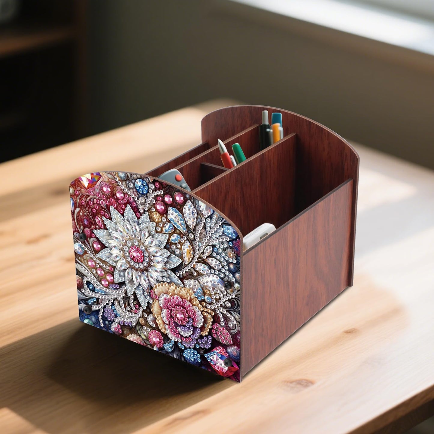 Tontut Diamond Painting Kit Storage Box, Flower 5D DIY Open Multi-Compartment Organiser Box, for Storing Desktop Items, Handmade Creative Gift