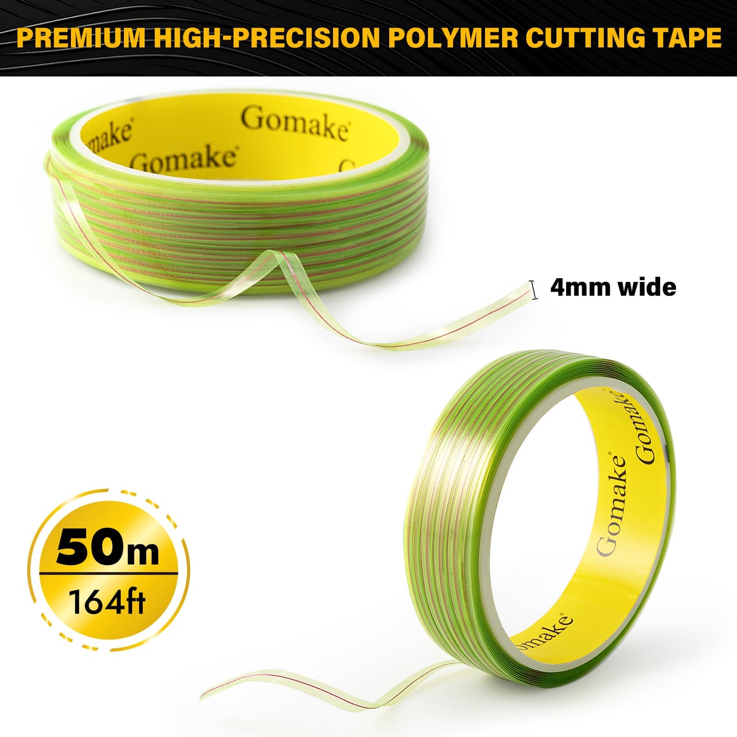 Gomake Professional Knife Less Finish Line 50 Meter Roll (164 Ft) with Anti-Scratch Gloves - Precision Vinyl Wrap Tool for for Car Wraps Clean Curves and Straight Lines