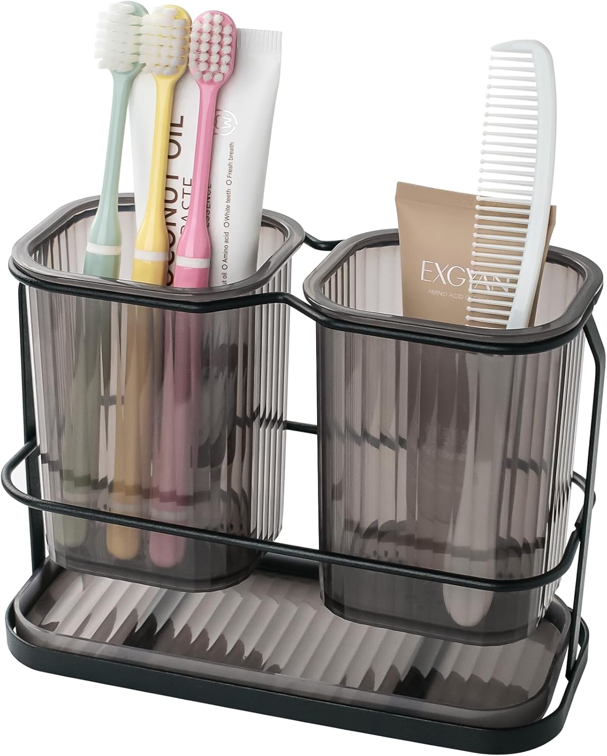 Toothbrush Holders with Drain Tray, 2 Cup Hanging Organizer for Bathroom Counter
