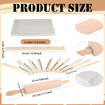 22 Pcs Pottery Tools Set with Clay 10 Size Rolling Pin Guides Wood Rolling Pin Linen Tablecloth for Ceramic Clay Making