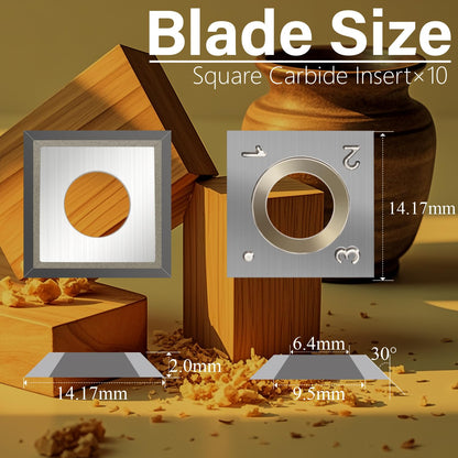 14.17mm Square Straight Carbide Inserts Knives 14.17x14.17x2mm Carbide Cutters for Wood Turning Lathe Tool or Woodworking Spiral Helical Cutter Head 10Pcs