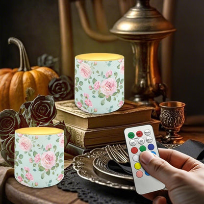 Cozeyat Elegant Floral LED Candles Set of 4 Battery Powered Flameless with Remote Timer Dancing Flame Waterproof for Home Table Garden Decoration