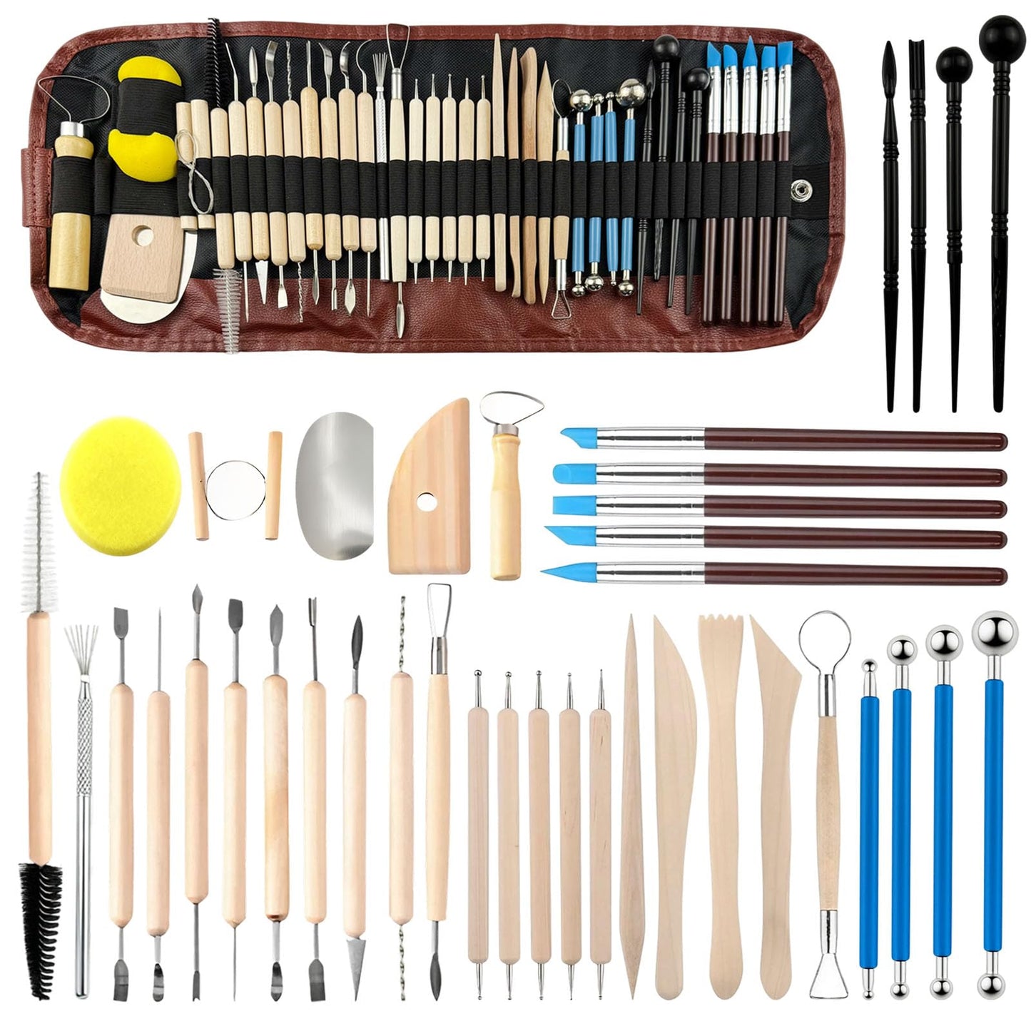 Pottery Clay Sculpting Tools Kit: 39Pcs Foam Clay for Stippling Carving Shaping Molding with Storage Bag - Air Dry Clay for Professional Polymer Artists Even Beginners