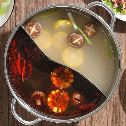 Shabu Hot Pot with Divider, Stainless Steel Dual Sided Soup Cookware for Induction Cooktop & Gas Stove, 28cm