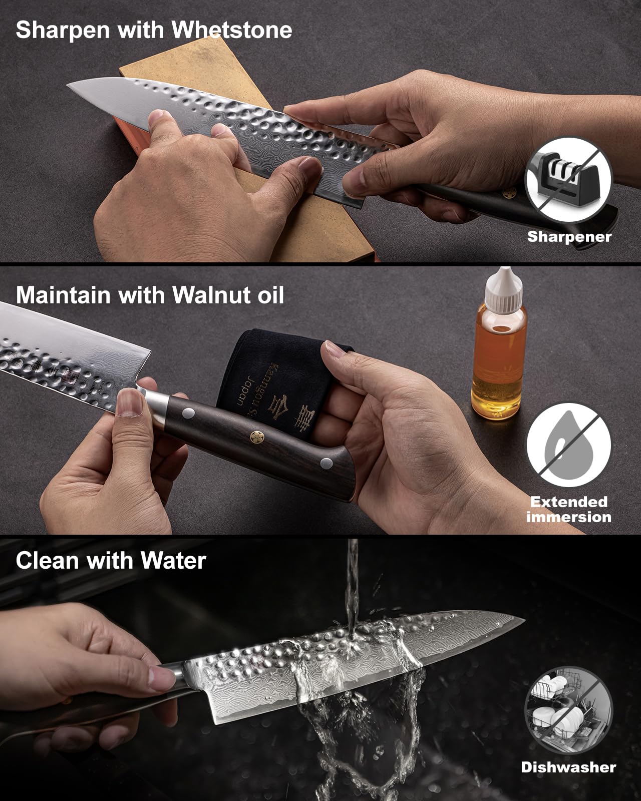 kanngou Japanese Chef Knife Kitchen Knife with 67 Layers Damascus Steel AUS-10 Core, Professional Damascus Knife with Full-Tang Ebony Wood Handle and Premium Gift Box (7 Inch Santoku Chefs Knife)