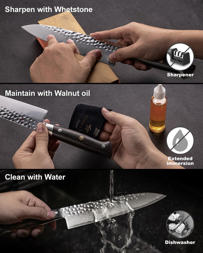 kanngou Japanese Chef Knife Kitchen Knife with 67 Layers Damascus Steel AUS-10 Core, Professional Damascus Knife with Full-Tang Ebony Wood Handle and Premium Gift Box (7 Inch Santoku Chefs Knife)