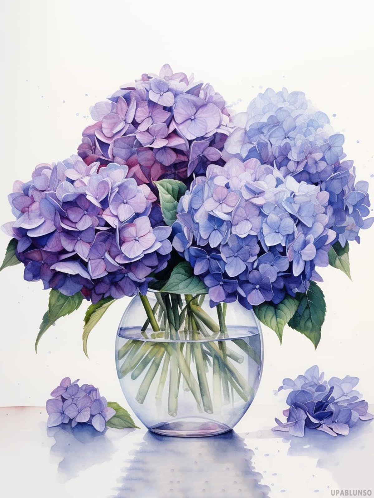 UPABLUNSO Purple Hydrangeas in Vase DIY 5D Diamond Art Painting Kits Round Full Drill Diamond Art Paint by Diamond Number Kits for Beginners Crystal Cross Stitch Wall Decor 12x16 Inch