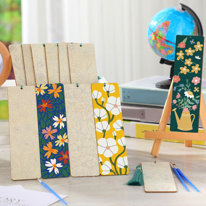 Kosiz 12 Pcs Paint by Numbers Kit for Adults Wood Bookmark Painting Decor Mini Paint by Numbers Kit Tassels Blank Bookmarks Craft for Small DIY Book Lovers Gift 7x2 ''(Butterfly Flowers Theme)