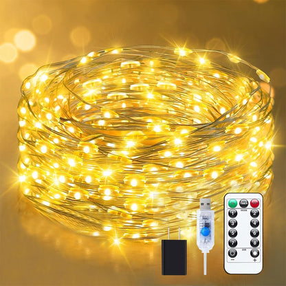 Nopsra 40ft 100 8 Fairy Lights Plug in, LED Indoor Outdoor String Lights,Twinkle String Lights for Bedroom with Remote