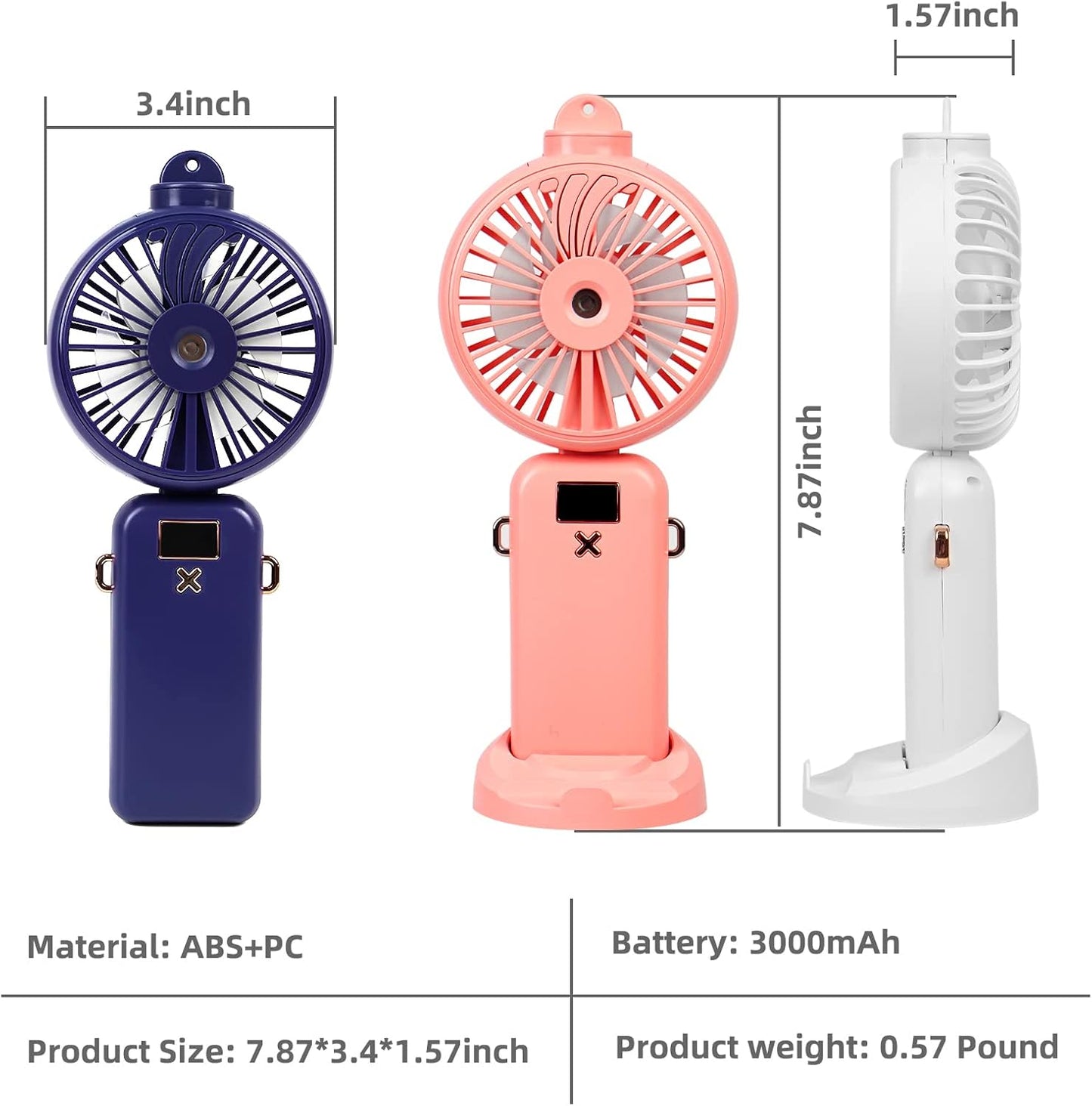 Handheld Fan Portable Misting Fan, Rechargeable Personal Mister with 5 Speeds, 3000mAh Battery, Pink