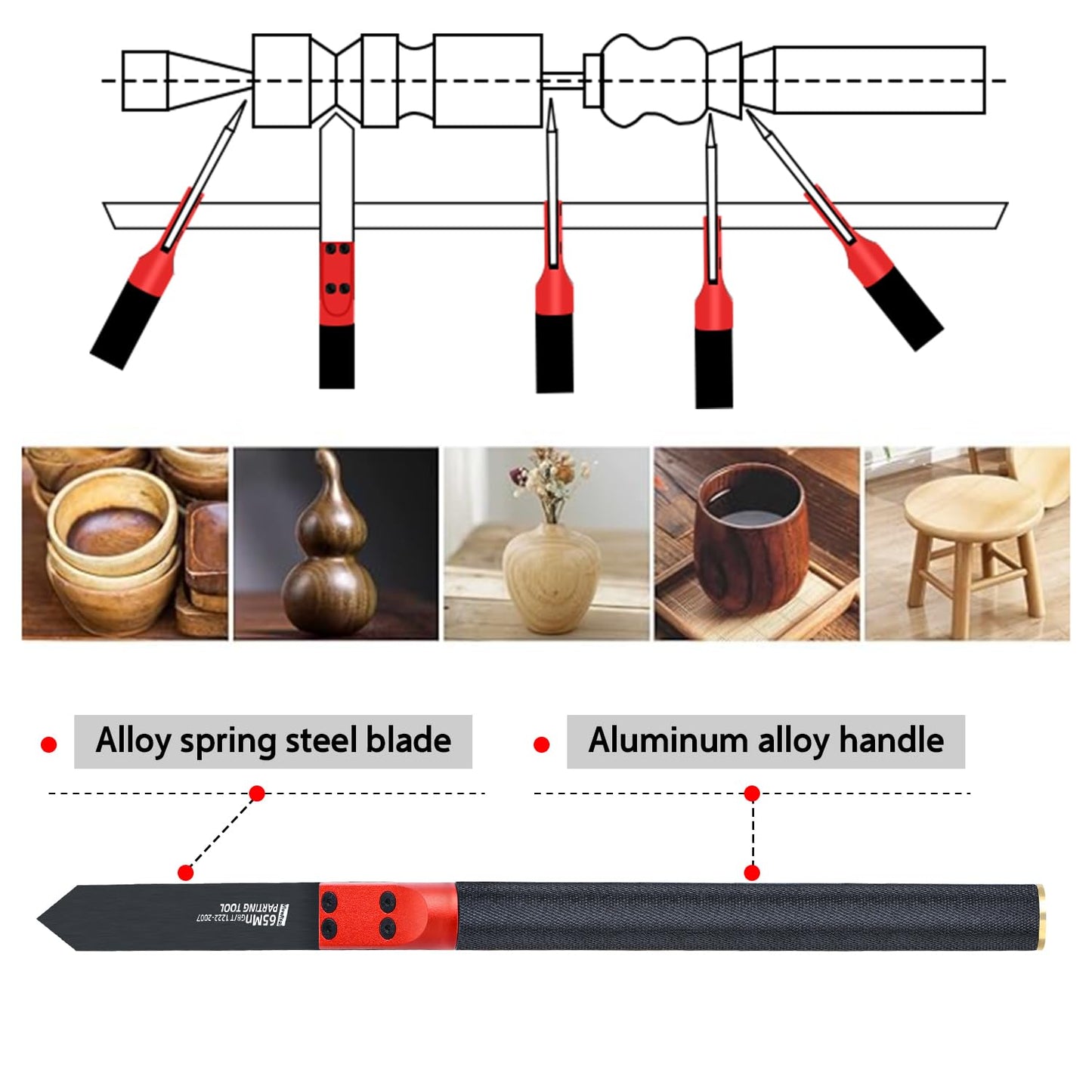 ViewReal Woodturning Parting Tool,Durable Wood Lathe Tools 65Mn Steel Blade, Aluminum Alloy Handle, Precision Wood Lathe Chisel for Carving and Cutting – Ideal for Craftsmen and Hobbyists
