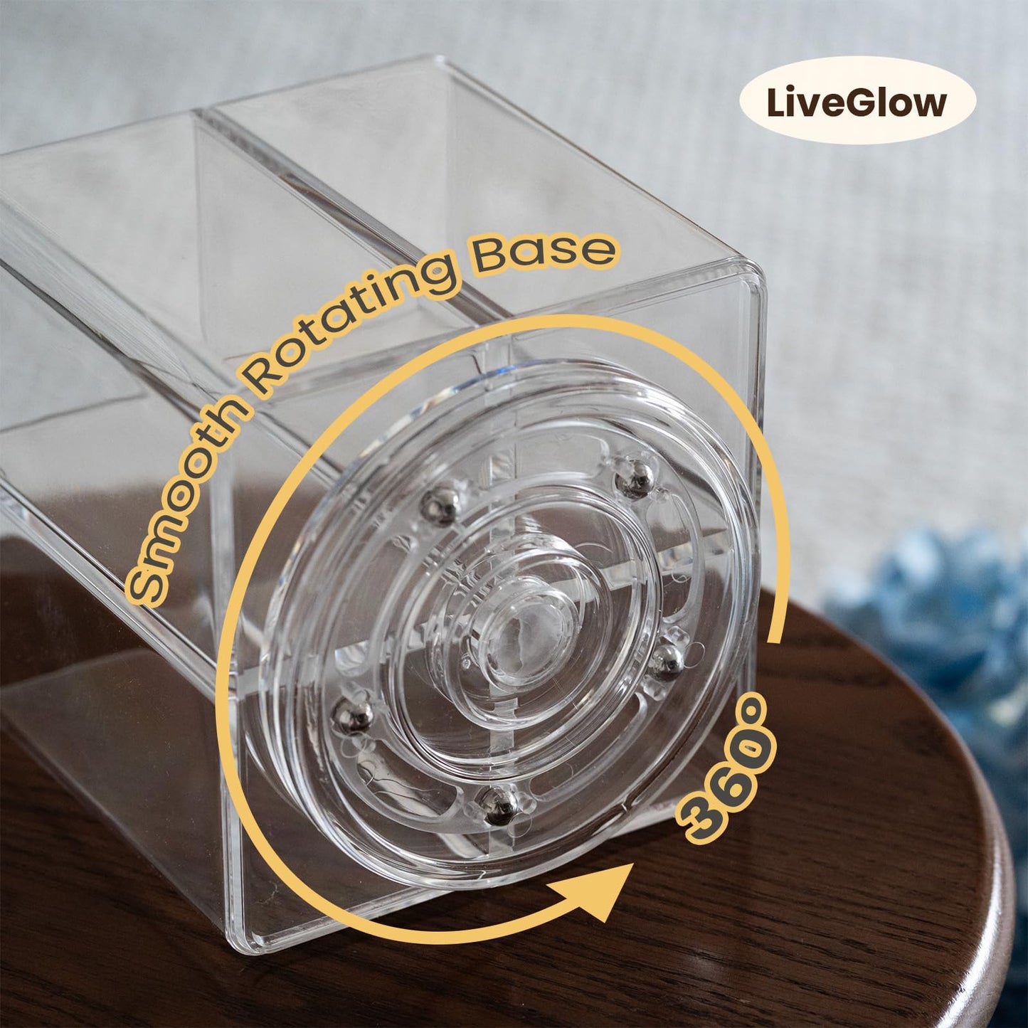 LiveGlow Clear Makeup Brush Holder,Acrylic Rotating 360°Makeup Brush Organizer,Pen holder with 4 Grids,Makeup Holder for Courtup,Containers for Desk,1pc