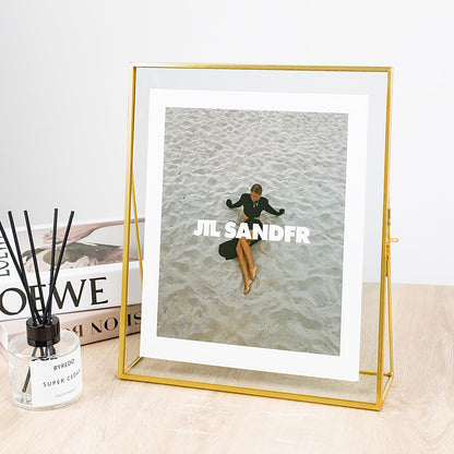 Jajamy Gold Floating Picture Frame Set of 2, 10"x12" Glass Pressed Flower Picture Frames, Tabletop Standing Glass Floating Frame for 8x10 Photo Display