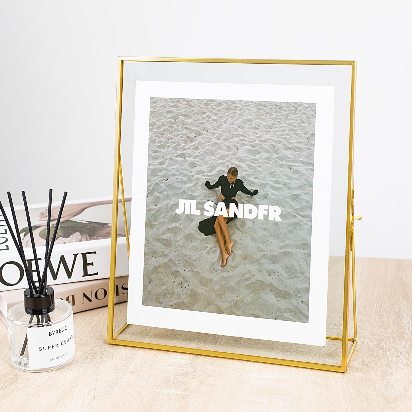 Jajamy Gold Floating Picture Frame Set of 2, 10"x12" Glass Pressed Flower Picture Frames, Tabletop Standing Glass Floating Frame for 8x10 Photo Display