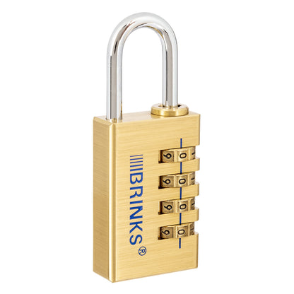 BRINKS - 30mm Solid Brass 4-Dial Resettable Padlock - Chrome Plated With Hardened Steel Shackle