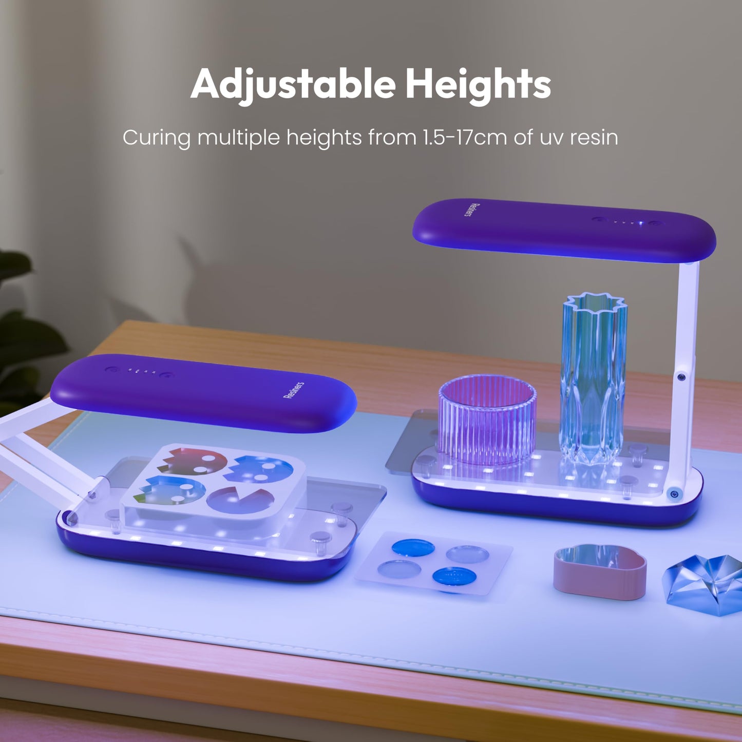 Resiners Double-Sided UV Resin Light, UV Light for Resin Curing with 36 LED Beads, Foldable UV Lamp, Wireless & Rechargeable Blacklight, Craft Supplies Tools for Resin Molds, Jewelry Making, Purple