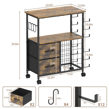 Craft Table Compatible with Cricut Machines Rolling Craft Storage Cart with Vinyl Roll Holders, Crafting Table Workstation with 2 Fabric Drawers, Locakable Wheels, Rustic Brown