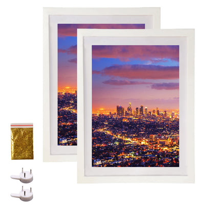 LIPHISFUN Diamond Painting Frame 30x40cm Diamond Art Frames Display Picture 12x16 without Mat or 10x14 with Mat 2 Pack,Natural Solid Wooden,Protection Glass,Back Mat,Hanging Kit for Wall Decor-White