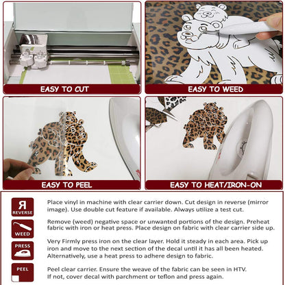 5pcs/Set Leopard Patterned Heat Transfer Vinyl, Stretchable 12" x 10" Cheetah Print HTV Vinyl Sheets for T-Shirt Decoration and DIY Craft Material