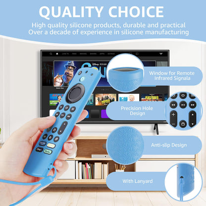 OneBom (2pcs) Silicone Remote Cover for Firetv 4K Max (2nd)/ Insignia/Pioneer/Omni (QLED) Series Alexa Voice Remote Enhanced w, Anti-Slip Protective Case with Same Color Lanyard(Glow Purple&Glow Blue)