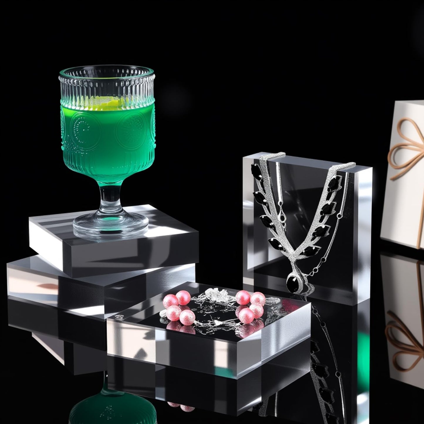 4Pcs Acrylic Blocks for Display 4 x 4 x 1 Inch Clear Acrylic Square Display Block Lucite Blocks Clear Polished Cube Risers Solid Jewelry Pedestal Stand for Jewelry Perfume Ring Collection Props Cake
