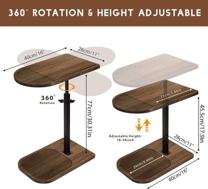 Adjustable/360 Side Table Sofa Tray for Couch - Swivel TV Tray Tables with Phone & Tablet Slot, Small Spaces Snack