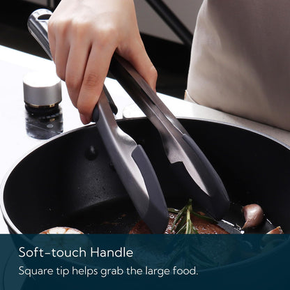 KITCHENDAO 9-Inch Tongs for Cooking, One-Handed Silicone Tips, Soft-Touch Handle for Non-Stick Cookware