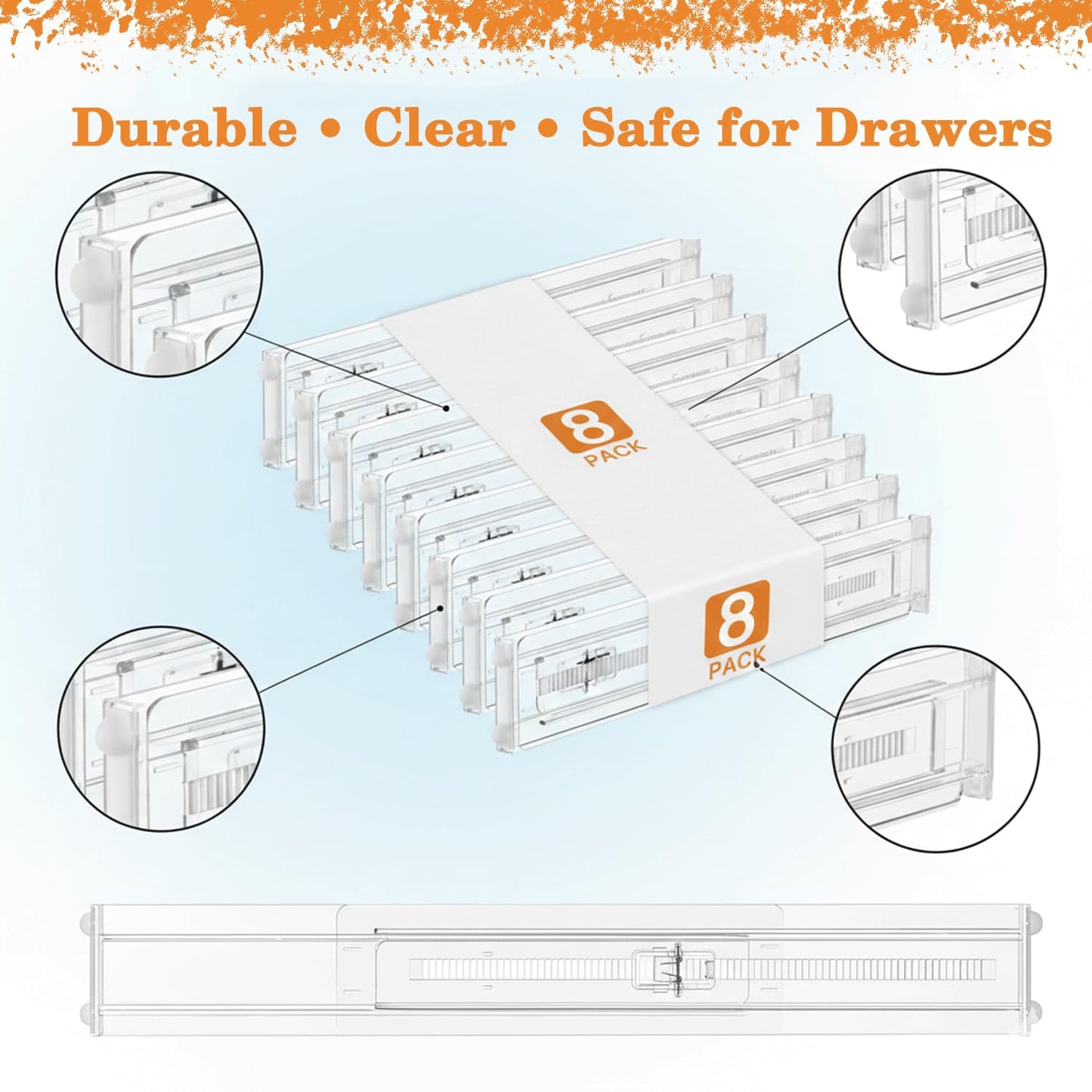 Casaverra Acrylic Drawer Dividers – Adjustable 11–20.8 Inch Expandable Deep Dresser Drawer Dividers – Clear Plastic Drawer Separators for Baby Clothes, Underwear, Kitchen & Office Storage.