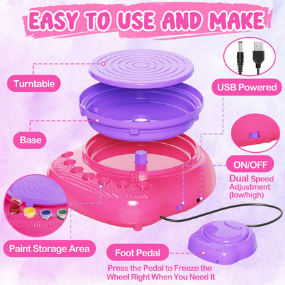 Pottery Wheel for Kids, Arts and Crafts for Kids Ages 8-12, Crafts for Girls 8-12, Complete DIY Clay Wheel Pottery Kit for Beginners, Kid Crafts Gifts for Girl Toys Ages 8 9 10 11 12 Year Old Birthday